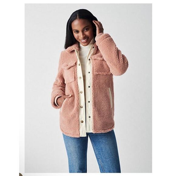 Faherty Women’s Eldridge Pink Sherpa Jacket Small High Pile - Picture 2 of 10